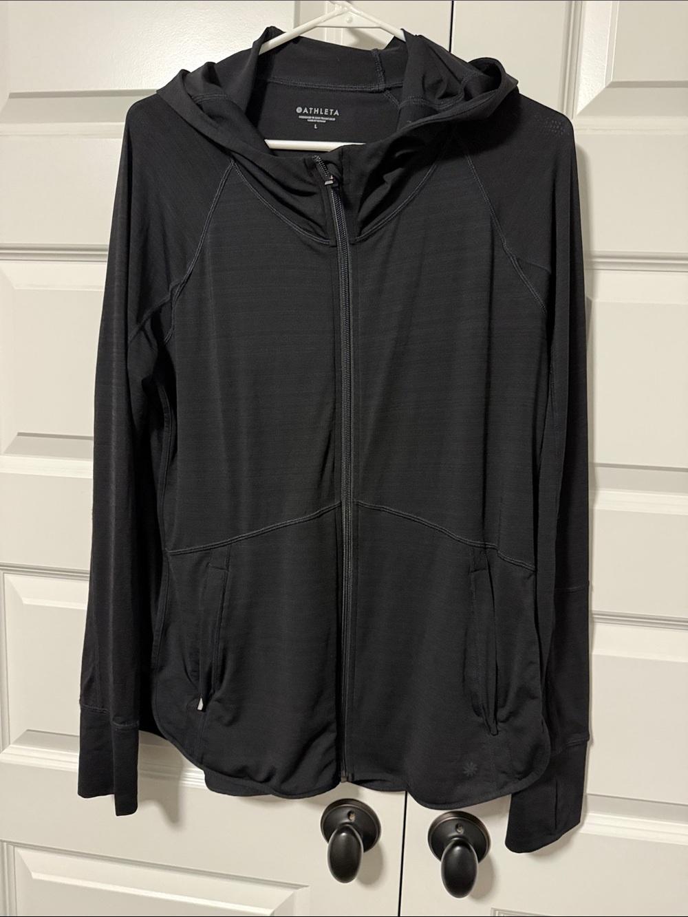 Athleta Black Hooded Full-Zip Active Jacket